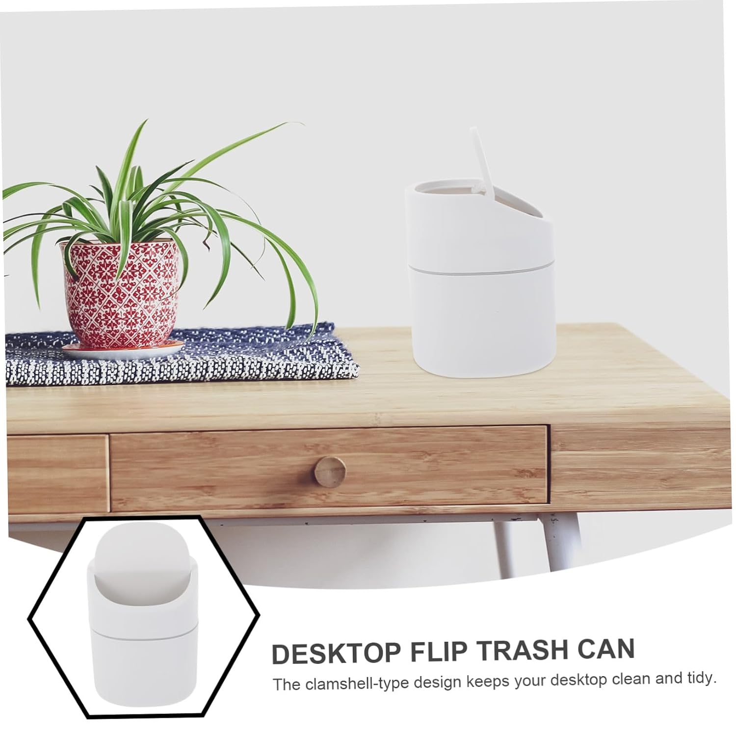 ULTECHNOVO Mini Desktop Trash Can with Clamshell Lid Multi-Functional Household Garbage Bin for Office Vanity and Makeup Table Organization and Compact Debris Storage Container