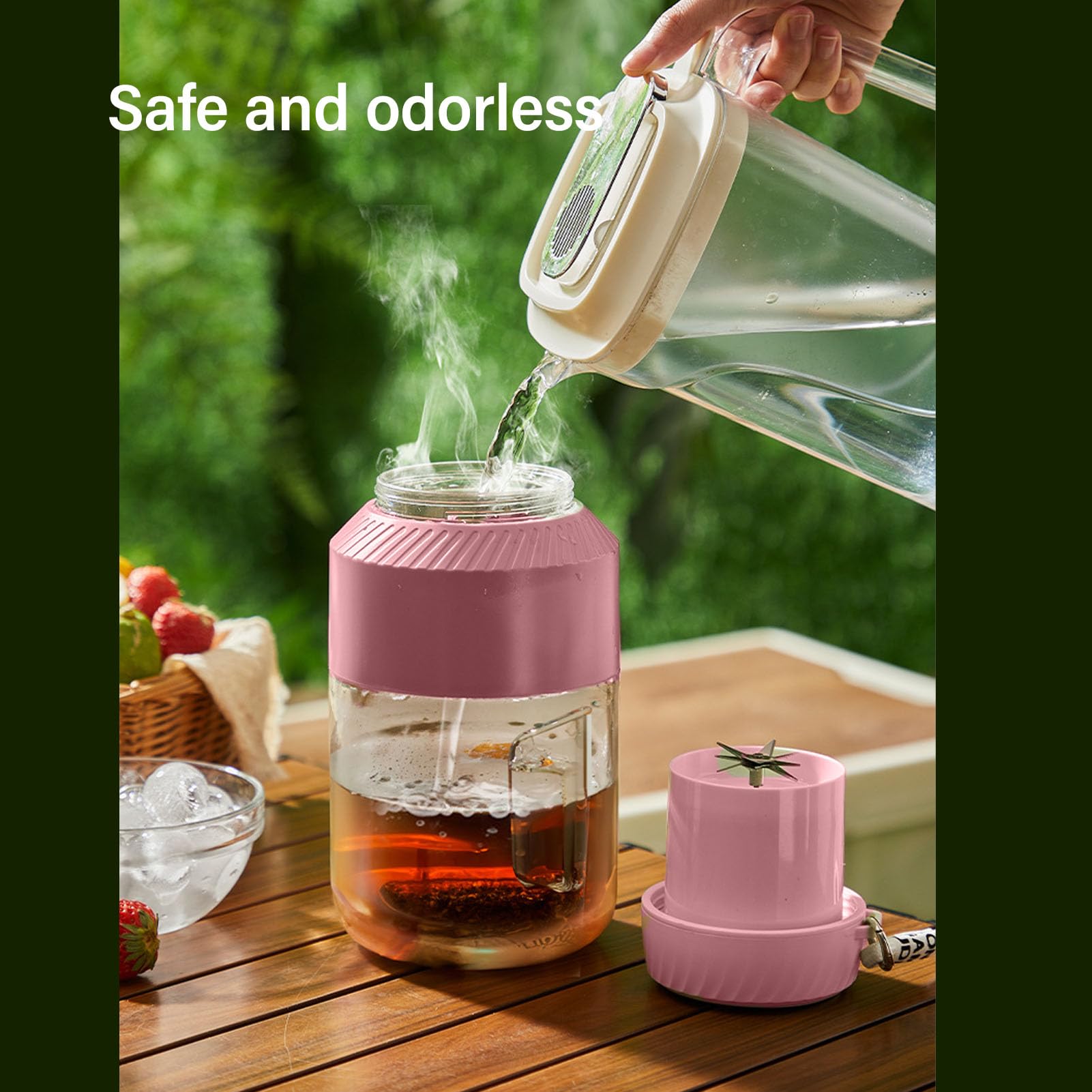 BuyWeek Blender Portable 1 L, Mixeur Smoothie Sans Fil Rechargeable à Double Couvercle Mélangeur de Voyage pour Activités de Plein Air, Voyages, Salle de Sport, Fêtes (Rose)