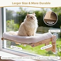Vista 3 de Pecute Percha plegable para ventana para gatos, cama para gatos suave como la nube con marco de madera maciza, ventosa fuerte, cojín lavable, hamaca