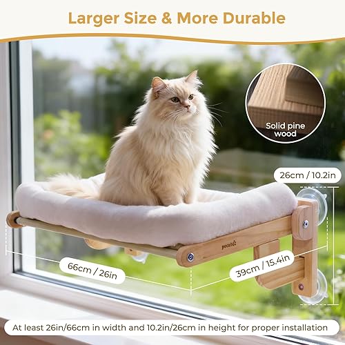 Miniatura 3 de Pecute Percha plegable para ventana para gatos, cama para gatos suave como la nube con marco de madera maciza, ventosa fuerte, cojín lavable, hamaca