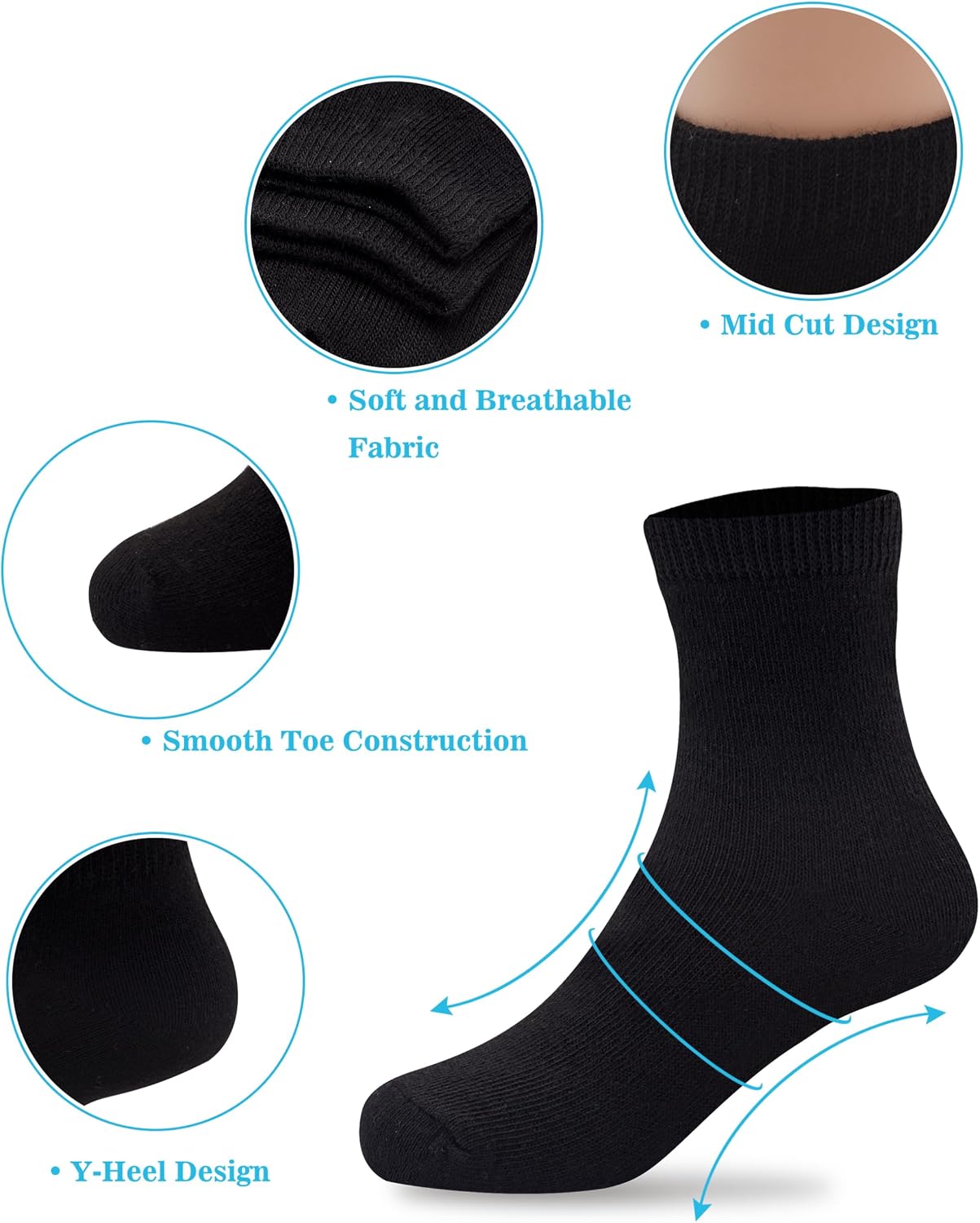 Duufin 12 Pairs Kids Socks Boys Girls Youth Mid Calf Casual Athletic School Dress Crew Socks for Boys Girls 2-15 Years