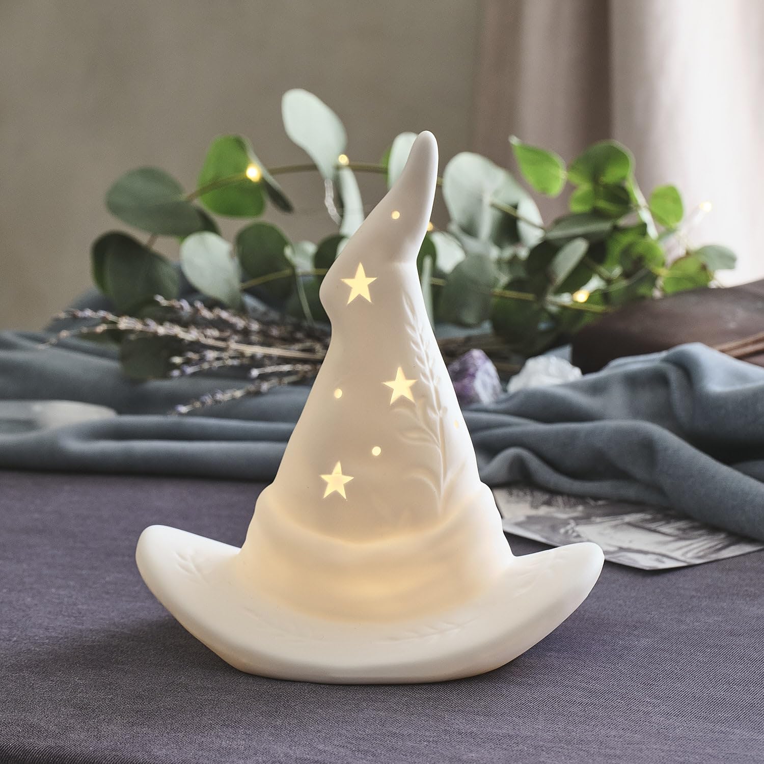 Lights4fun Porcelain LED Halloween Witches Hat Decoration