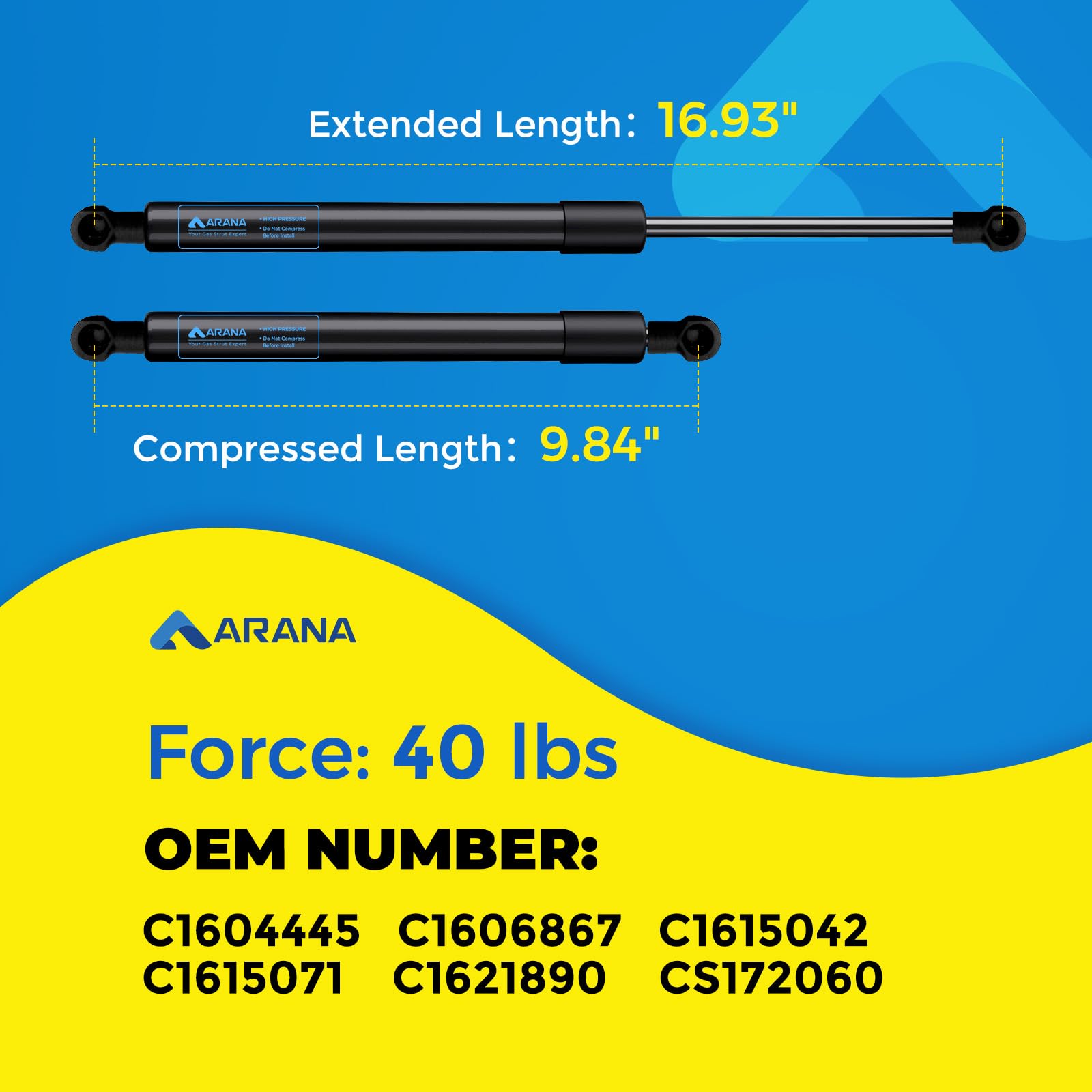 Snapklik.com : ARANA C16-15042 Gas Struts 17 Inch 60 LB Gas Shocks ...
