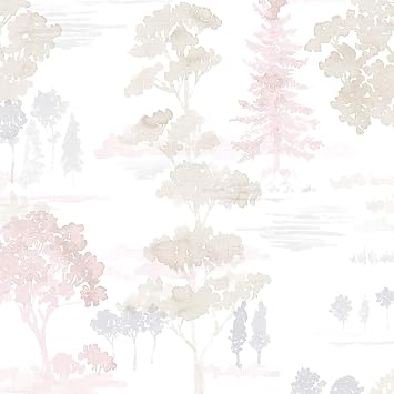 Norwall FW36830 Forest Pre-Pasted Wallpaper, Pink, Rose, Beige, Fawn, Lavender