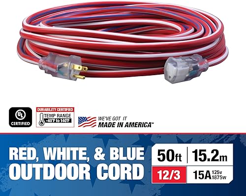 Miniatura 3 de Southwire 2548SWUSA1E - Cable de extensión SJTW de 50 pies de grado de contratista 123 con extremo iluminado fabricado en Estados Unidos, un