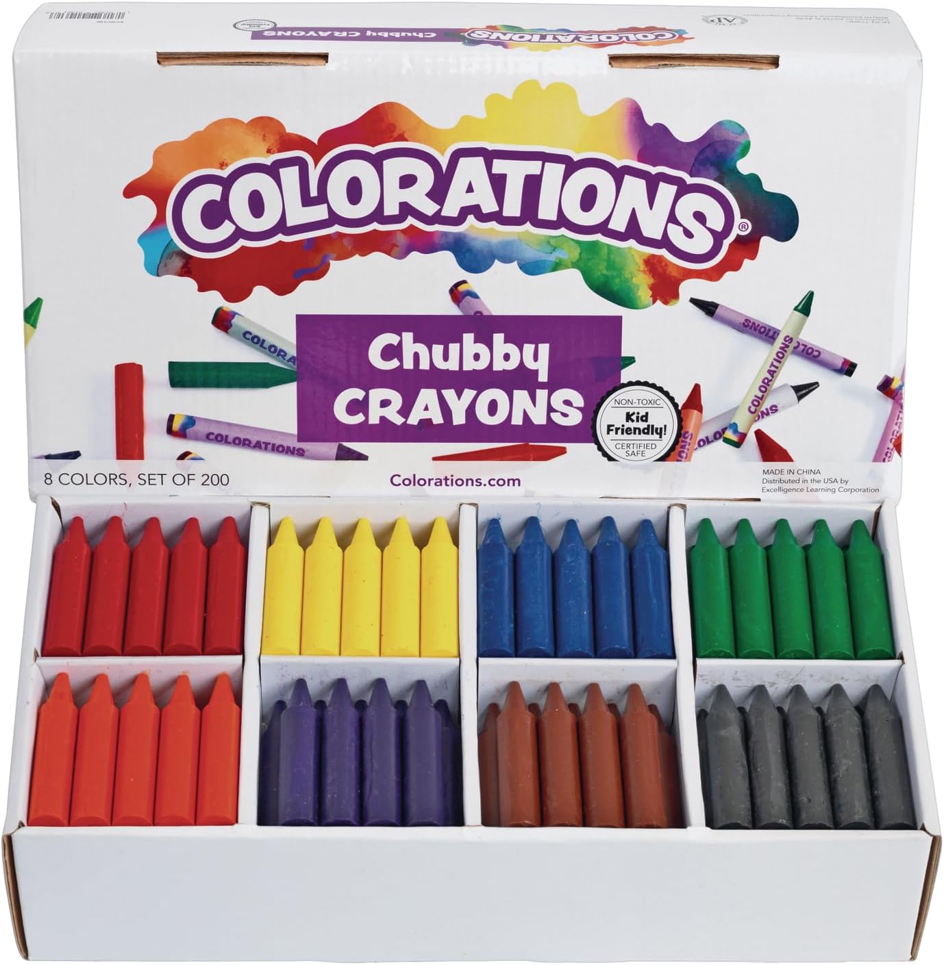 Colorations Chubby Crayons 200 Pack - Wrapper-Free Jumbo Toddler Crayons in 8 Bright Colors for Classroom & Special Needs