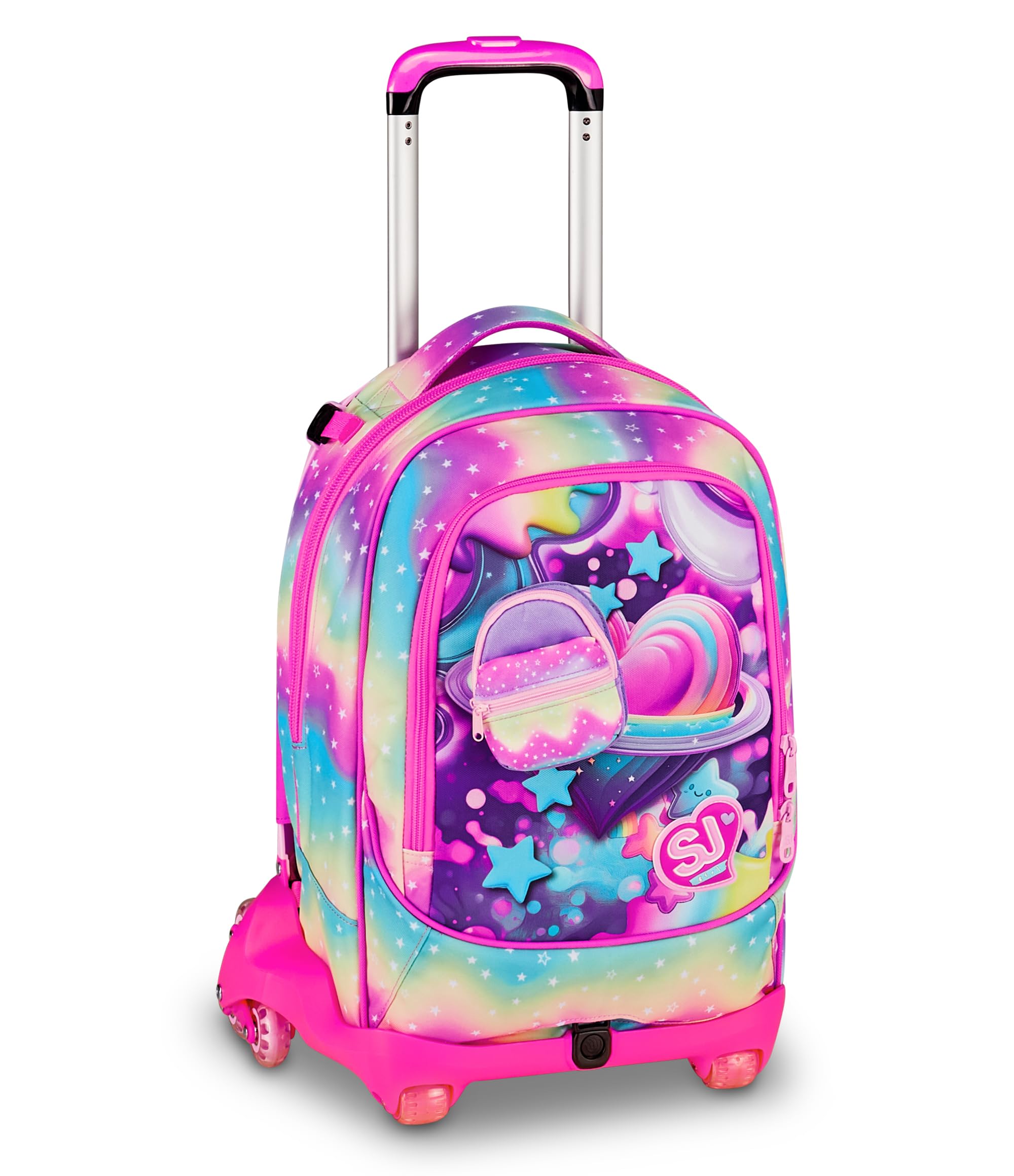 SJ GANG STYLE JAM GANG Trolley Jack 8 ruote SOFT POUCH GIRL, Multicolore, 34L, Scomponibile, Crossover System, 3 in 1, Spallacci a scomparsa, Tasca frontale con mini zaino, Scuola elementare, Bambina