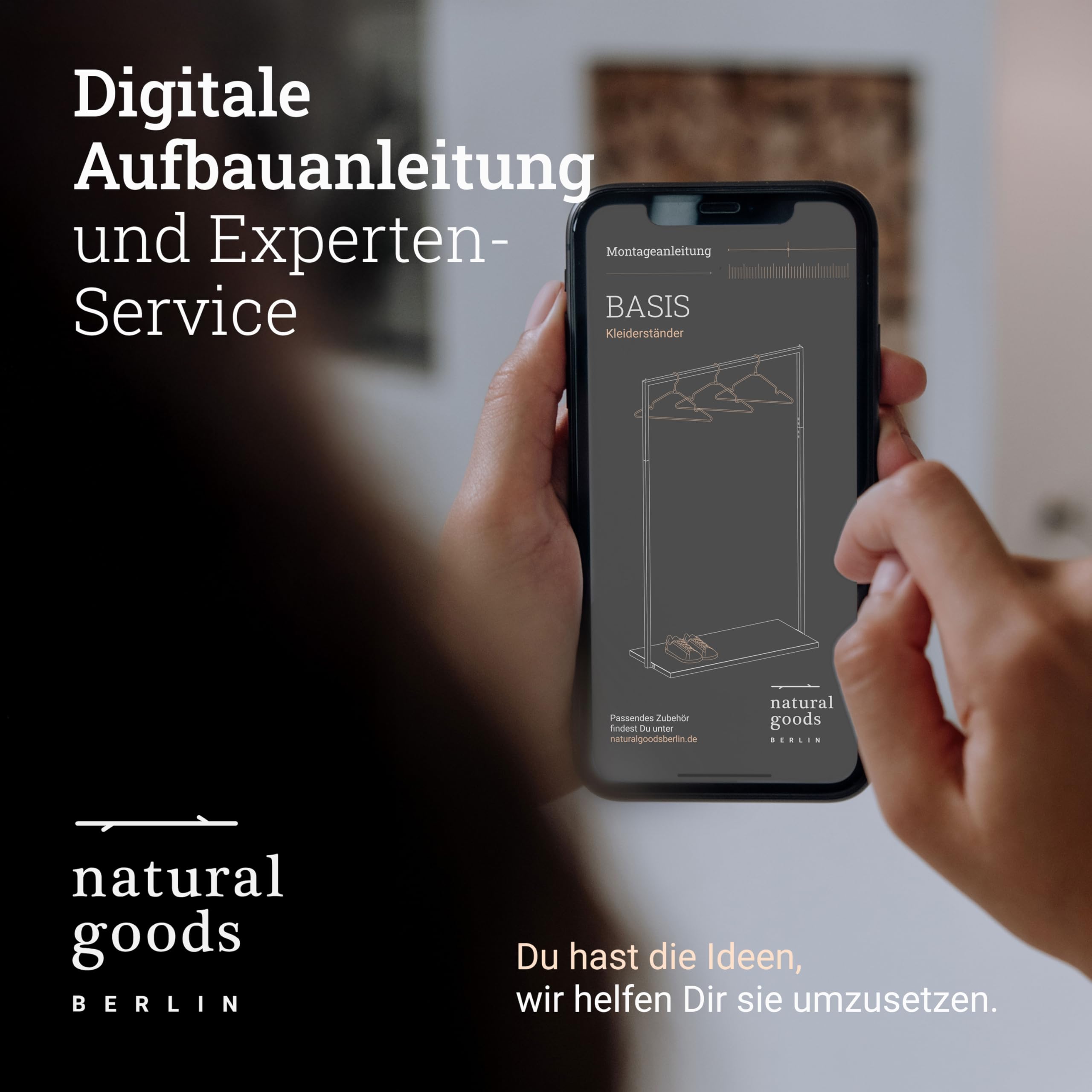 Natural Goods Berlin Kleiderständer BASIS (Schwarz, 100 cm) - Kleiderstange aus stabilem Metall - Freistehende Garderobenstange für Schlafzimmer, Wohnzimmer & Büro