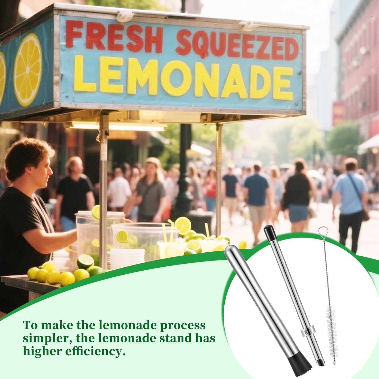 Lemon Smasher, Straw Puncher & Cleaning Brush Set, Stainless Steel Lemonade Muddler and Tiaforza 8Pcs 1.34 Inch Brass Flower Frog for Arrangements Vase