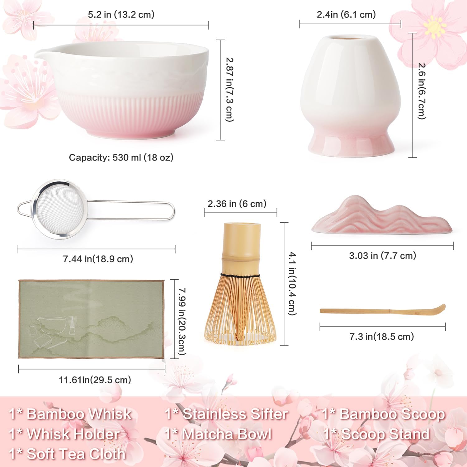 Matcha Whisk Set, 7 Pcs Ceramic Matcha Set, Includes Matcha Bowl, Matcha Whisk, Chasen Holder, Bamboo Scoop, Scoop Rest, Stainless Sifter, Tea Towel, Matcha Kit for Matcha Tea Ceremony - Image 2