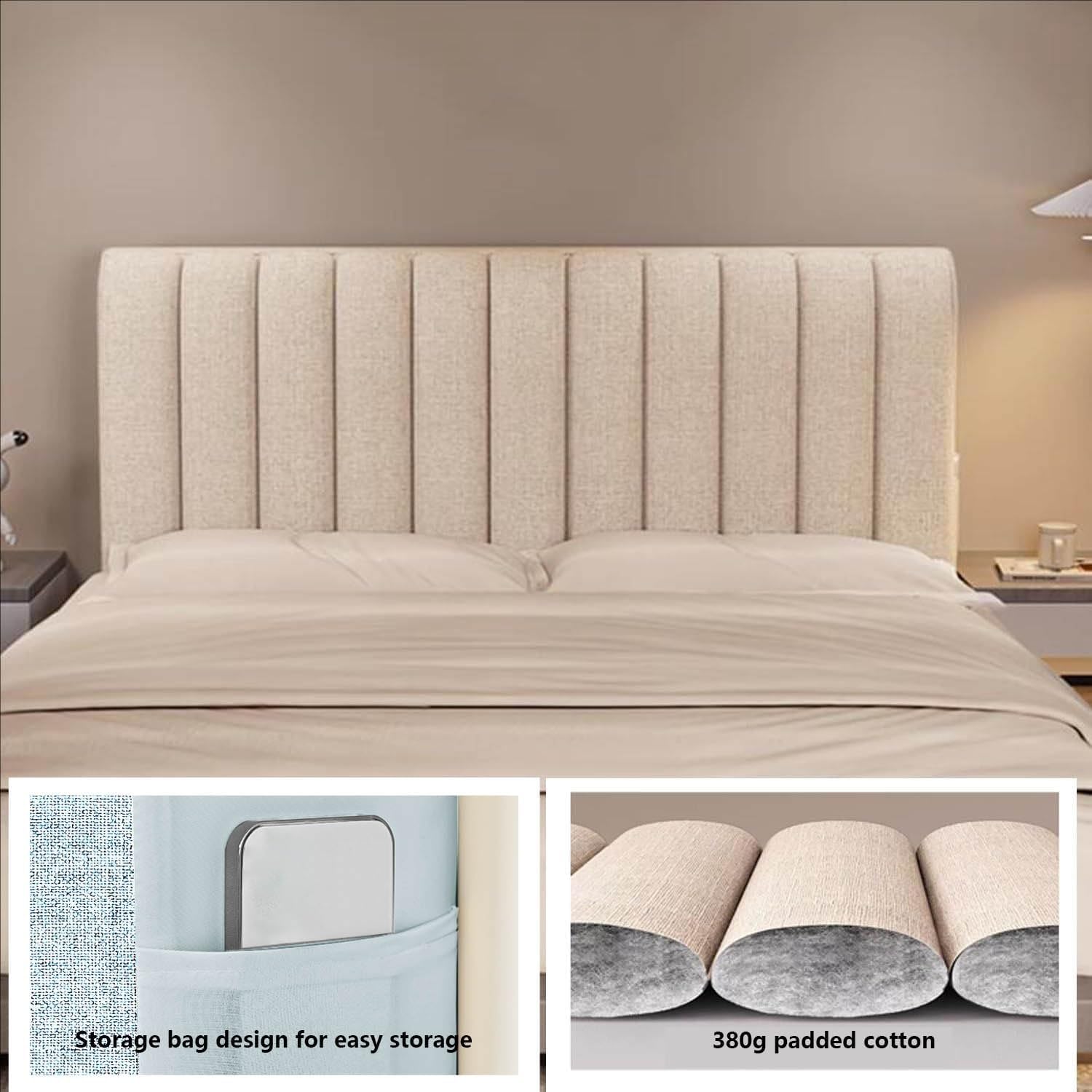 Funda de Cabecera | Protector Acolchado para Cabecero de Cama en Tejido Algodón-Lino, Elástico y Antipolvo | Cubierta Todo Incluido para Medidas 150 160 180 cm de Ancho(Beige,180 * 60cm)
