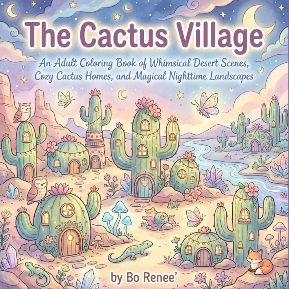 The Cactus Village: An Adult Coloring Book of Whimsical Desert Scenes, Cozy Cactus Homes, and Magical Nighttime Landscapes (The Enchanted Desert Coloring Collection)