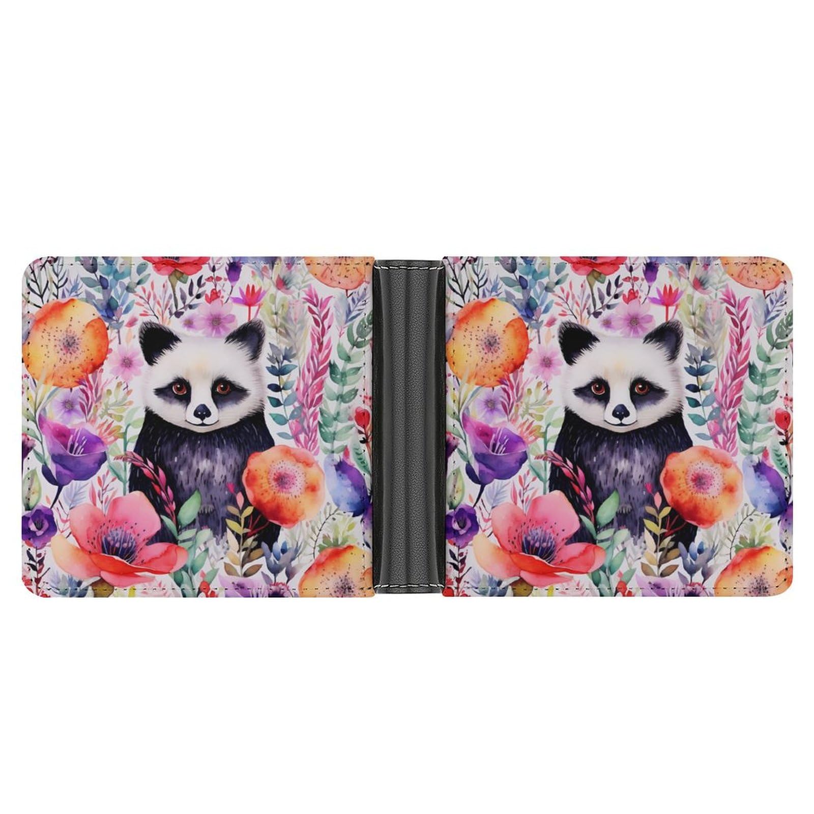 Watercolor Panda Flowers Funny Men's Slim Bifold Wallet with Multiple Card Slots Front Pocket Purse