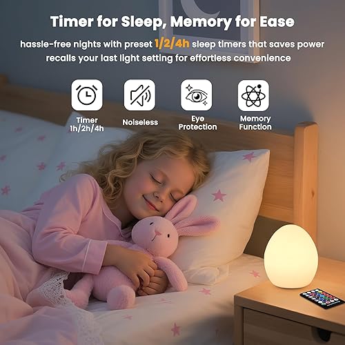Miniatura 5 de Luz nocturna para bebés: Luz de huevo de silicona que cambia de 16 colores para guardería, luz nocturna táctil recargable para niños