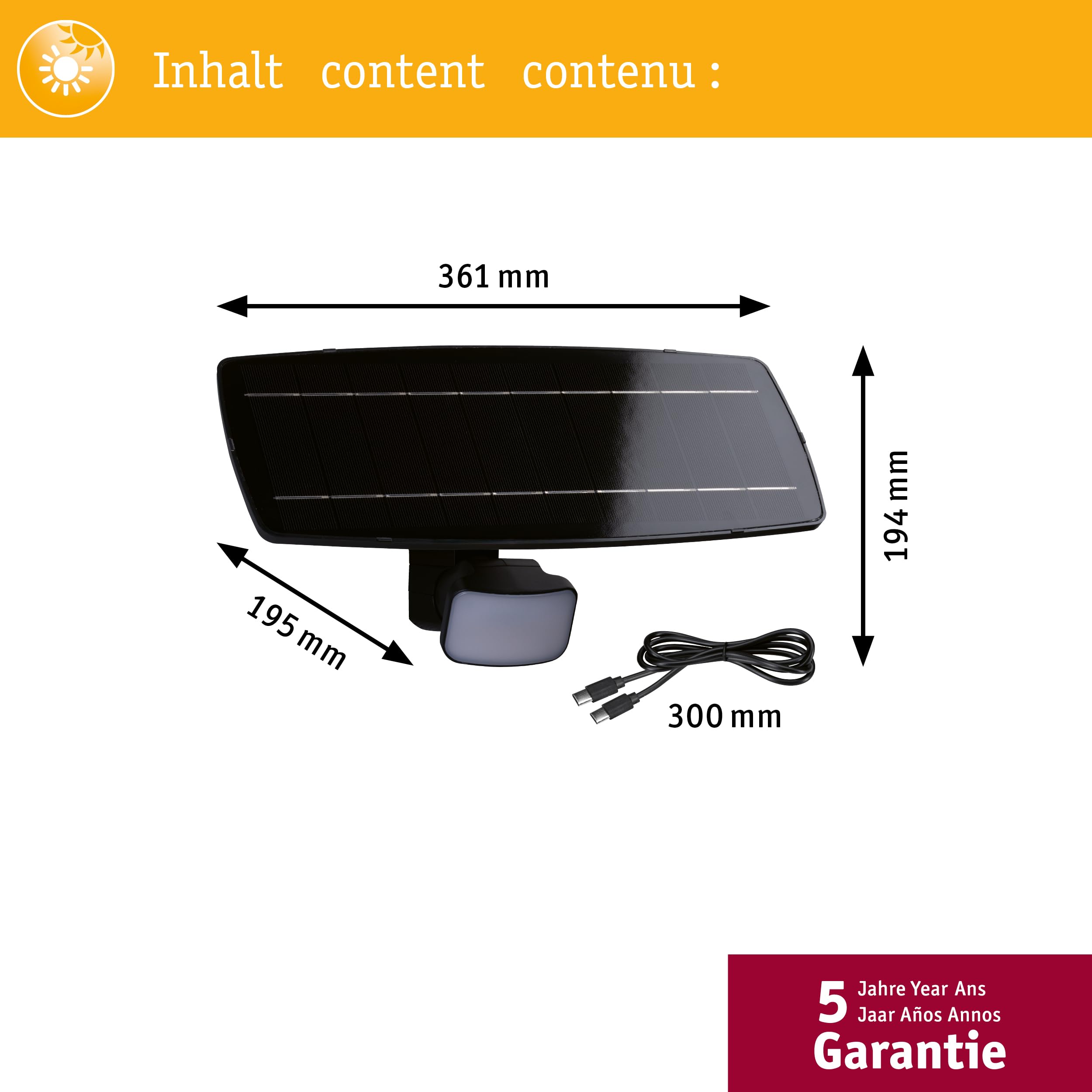 Paulmann 95705 - Flotas a energia solare, con sensore di movimento crepuscolare (HF) IP65, 3000 K, 700 lm, colore: antracite