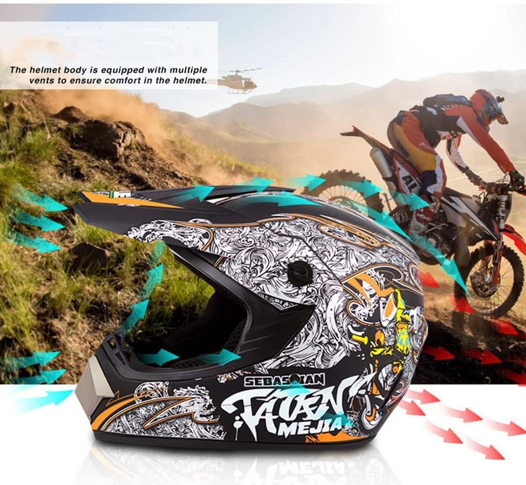 Four Wheeler Off-Road Bluetooth Motorcycle Helmet , Dirt Bike Full Face Mountain Helmets for Adults Men Women , DOT Approved Cool Motocross BMX MX ATV Racing Downhill Helmet