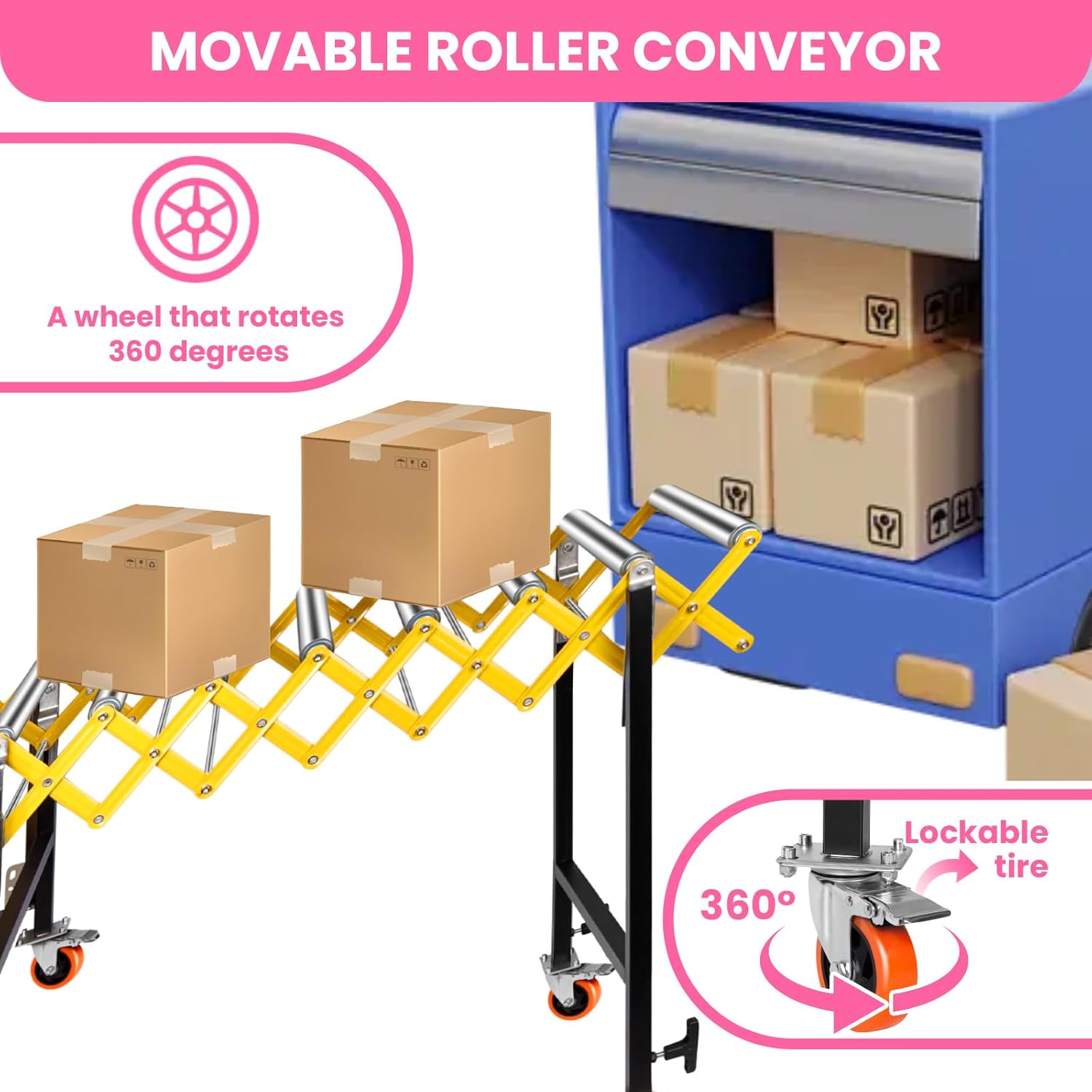Expandable Roller Conveyor Flexible Roller Conveyor, Adjustable Roller Conveyor with Skate Wheels, 700 lbs Capacity with Height Adjusts Up 30 to 43 inches
