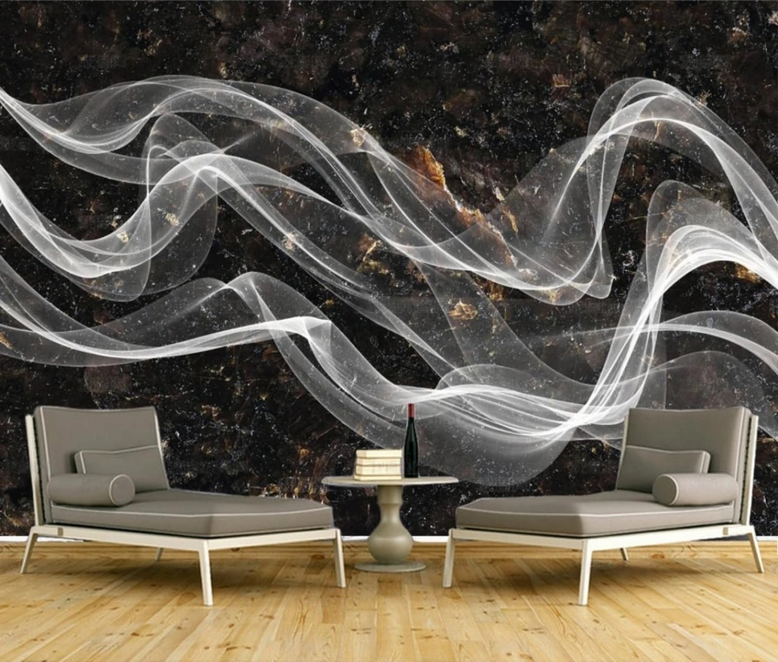 Carta da Parati Panoramica Intissato Strisce Bianche,Nero,Arte Wallpaper per Camera da Letto, Soggiorno 430x300cm