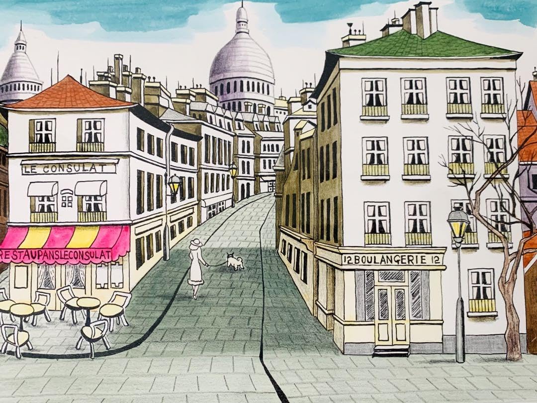 ユルバンユシェオリジナルリトグラフ額装モンマルトルからの風景