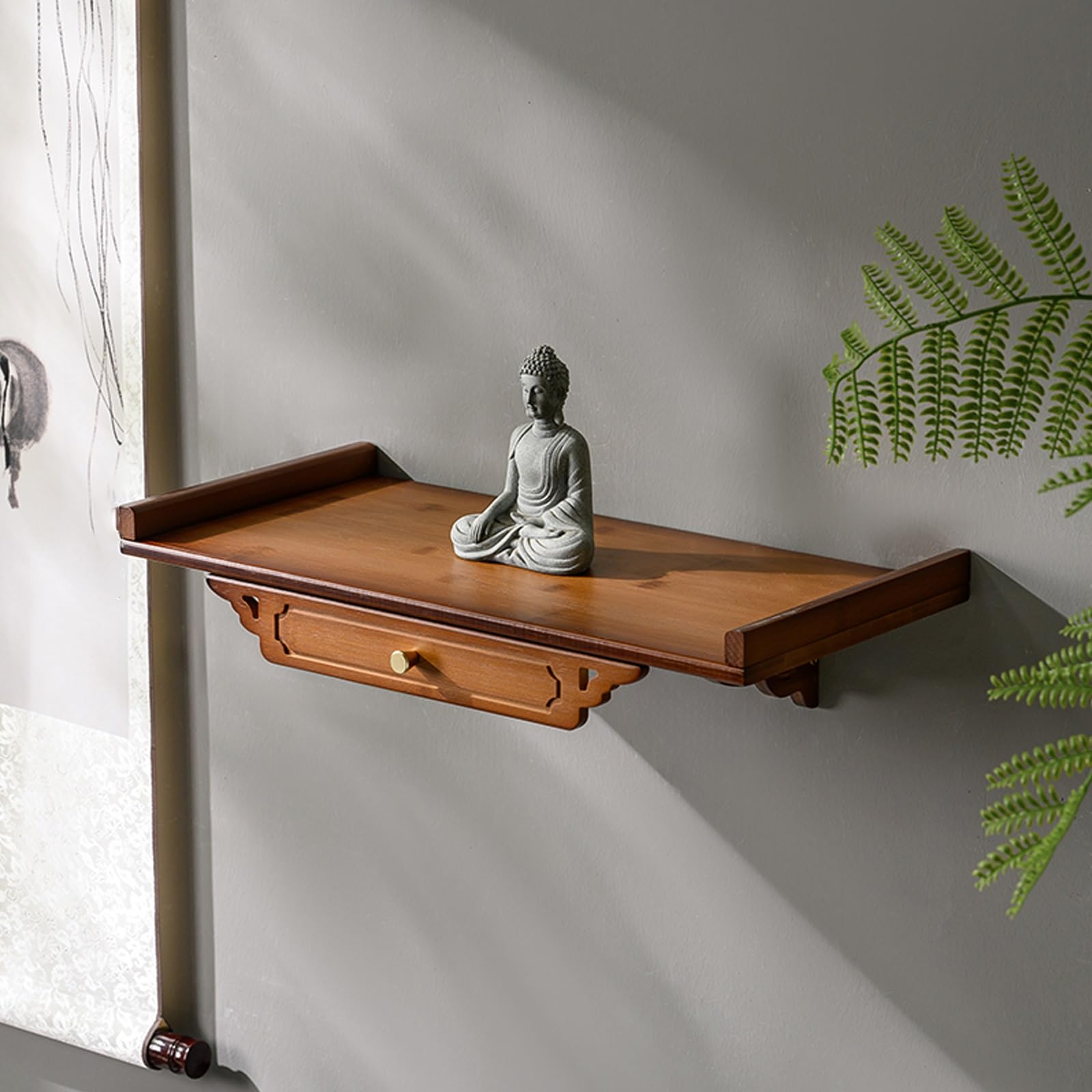 Table de méditation Bouddha pour coin zen à la maison armoire murale en bois