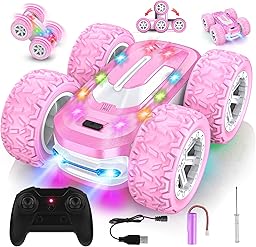 Voiture Télécommandée Fille, Jouet Enfant 6 7 8 9 10 Ans 4x4 Voiture de Course Cascadeuse Tout Terrain 360° Rotation avec Lumière LED RC Drift Camion Monster Truck Cadeaux Filles Jeux Exterieur Jardin