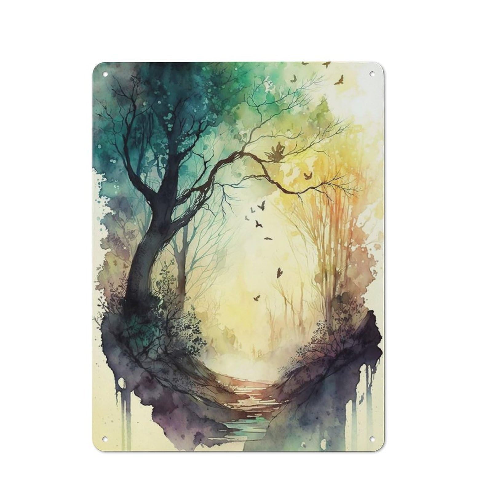 Junmoney Watercolor Nature 2 Tin Wall Plaque 40X30cm With For Garage Wall, For Collectors Of Retro Metal Wall Decor