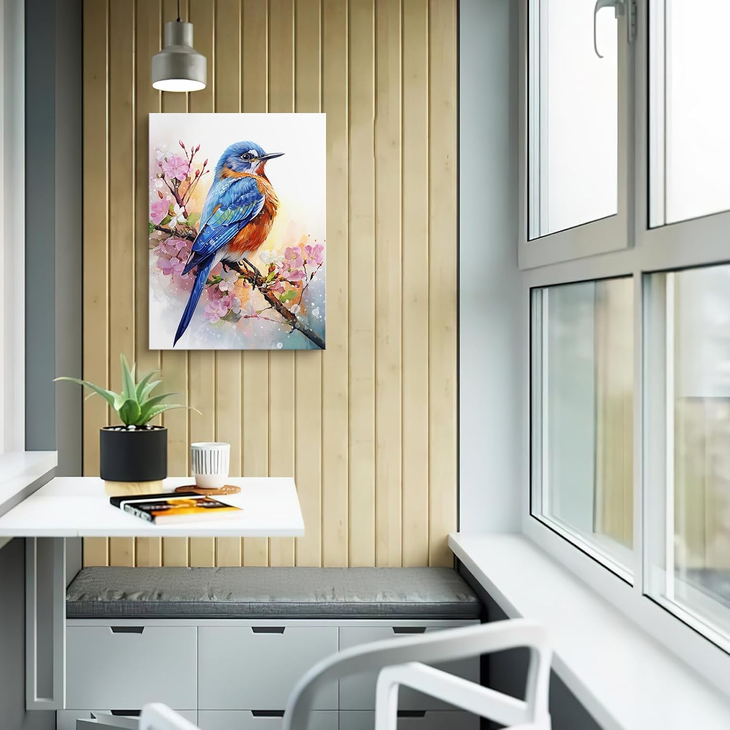 Ooeiiiy Eastern Bluebird Canvas Wall Art - Missouri State Bird Vintage Picture Poster - Framed Artwork for Bathroom, Office, Bedroom - 12''X16''