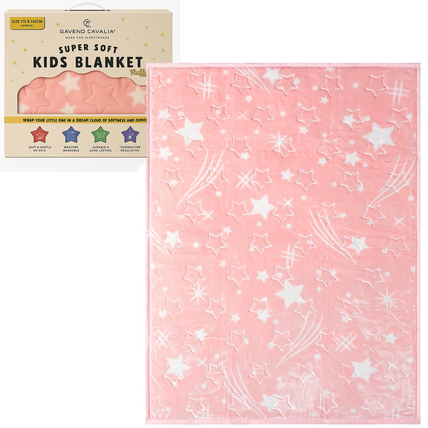 Kids Blankets Throw New Born Baby Gift Box Throws Luxury Ultra Soft Fluffy Warm Cosy Thick Children Bed Sofa Blanket For Girls and Boys 110x140 CM (Pink Star)