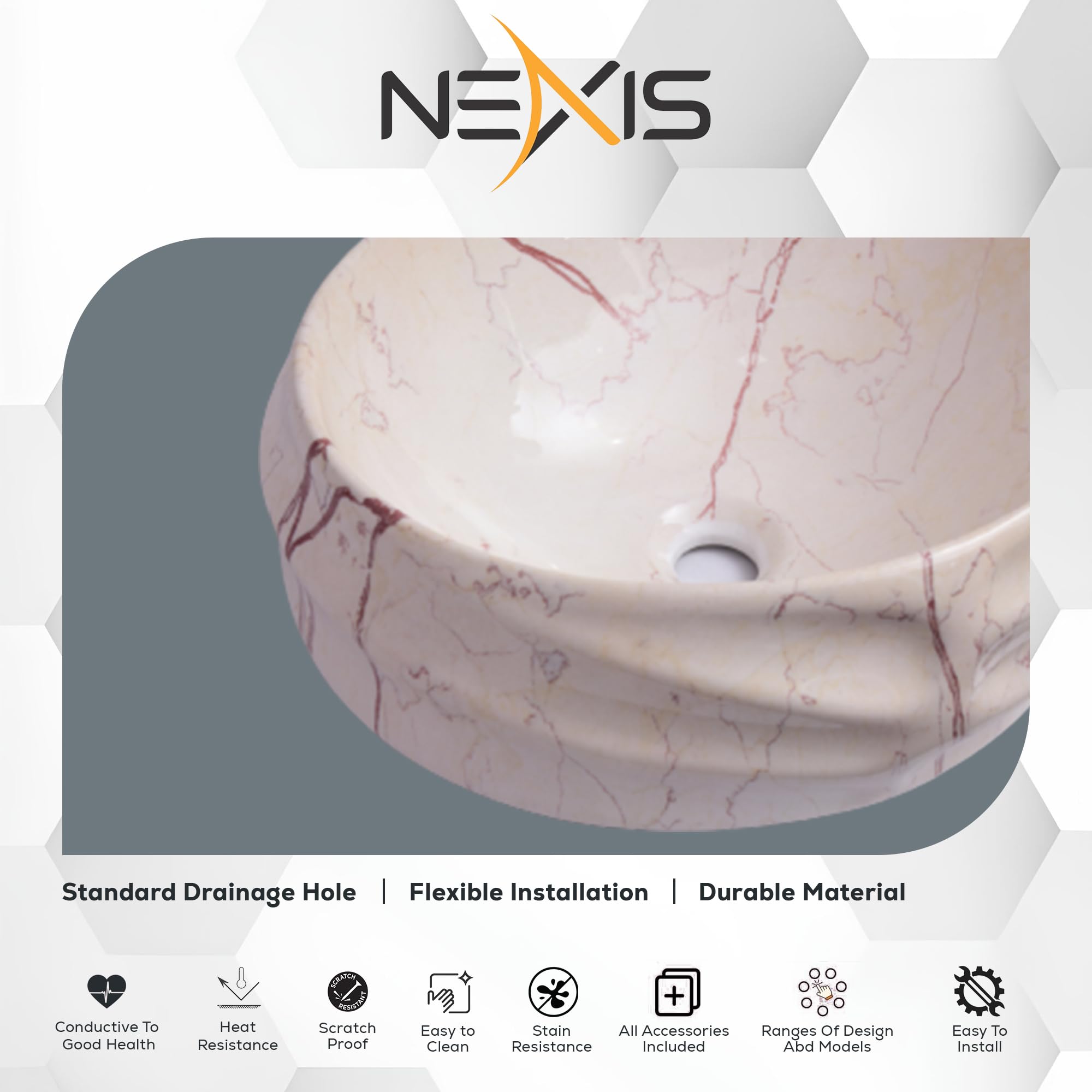 NEXIS Designer Ceramic Wash Basin For Bathroom | Over Counter Bathroom Basin | Counter Top Bathroom Sink | Wash Basin For Restaurant, Hotel (16 x 13 x 6 Inch) (Designer Maroon Wash Basin) 3