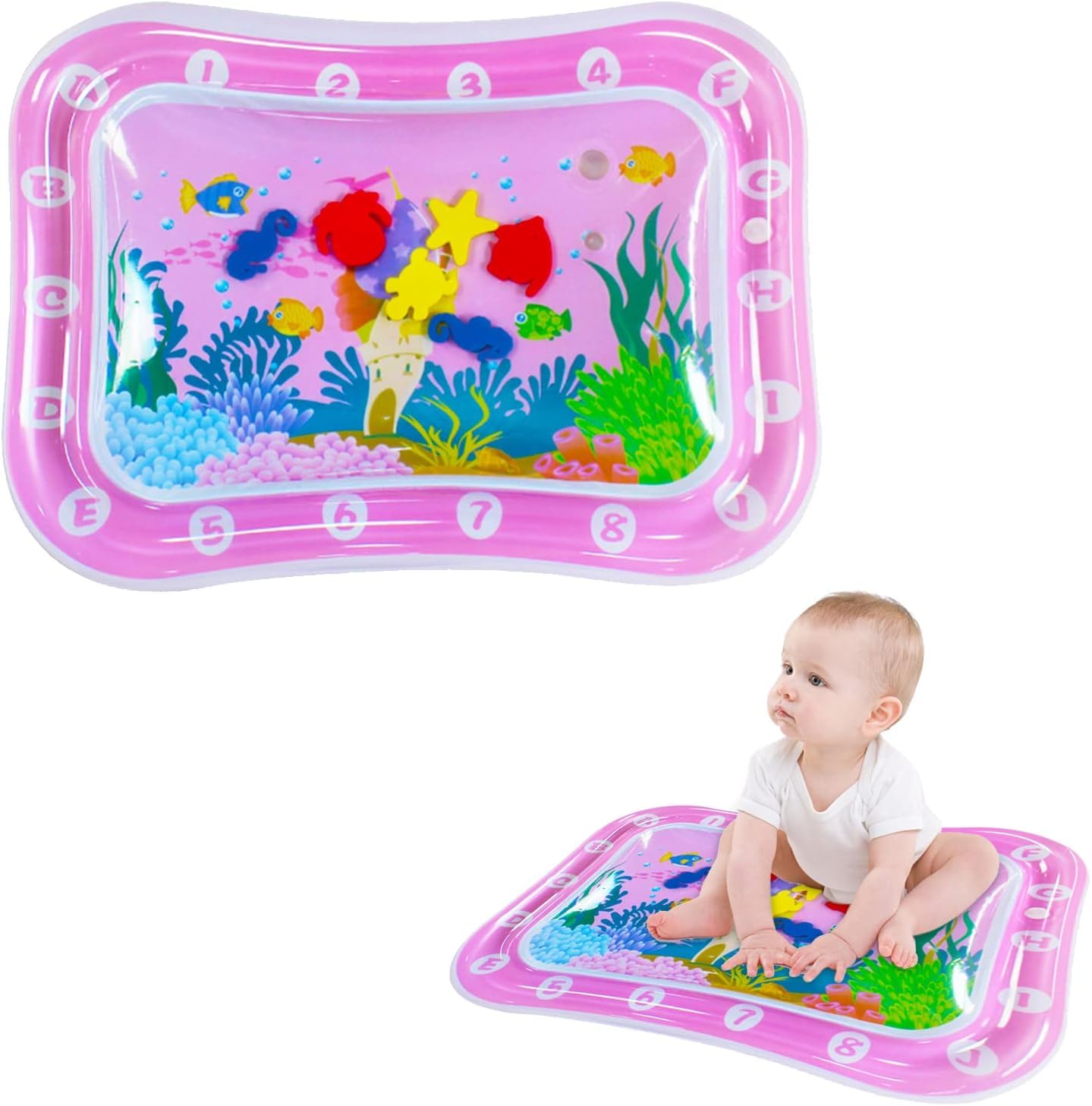 Cojín de Agua Inflable, Estera de Agua, Estera de Juego de Agua, Alfombra de Juego con Juguetes Sensoriales, Estera de Juego(Rosa)