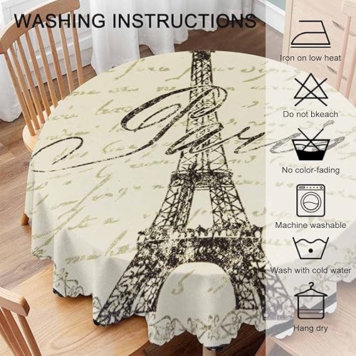 Miniatura 4 de Yibeas Mantel temático de París de 60 pulgadas de diámetro, redondo, decoración de pared Eiffel, manteles para comedor, cocina, bodas y fiestas