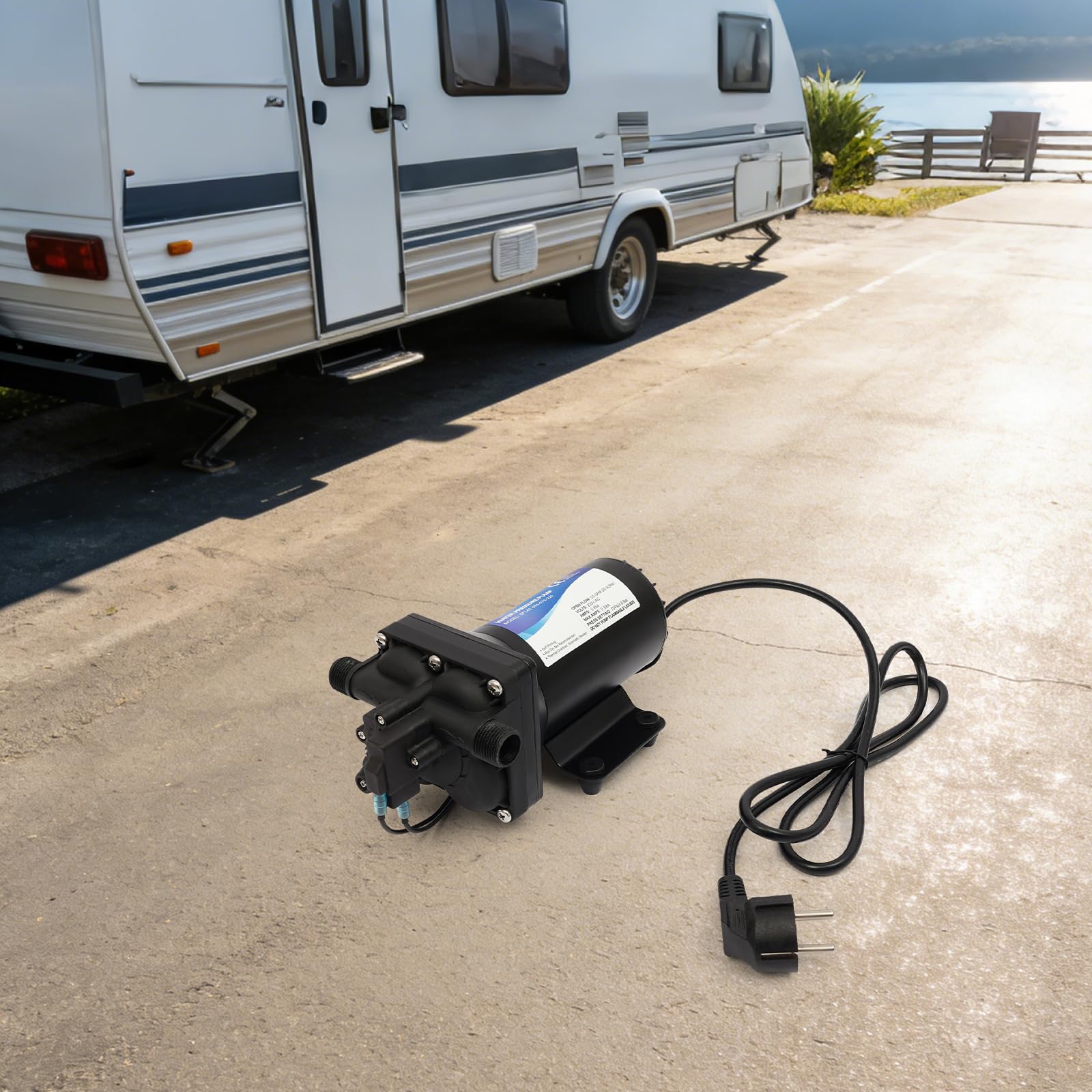 Membran-Druckpumpe 184 W, 20 l/min, Saughöhe 3 m, Förderhöhe 40 m, Druckwasserpumpe (2,4–5,6 kg), Ein-/Auslass φ20 mm (Außengewinde), Membranpumpe mit 1/2 Zoll Schlauchanschluss für Camping, Boote