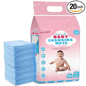 Aro Kleen Incofit Baby Disposable Underpad|Changing Pads|Baby Waterproof Pads|Waterproof|Breathable Underpads|Bed Protector With 100% Water Proof Non Slip Back Sheet-60x45 Cm-Pack Of 1 (20 Counts)