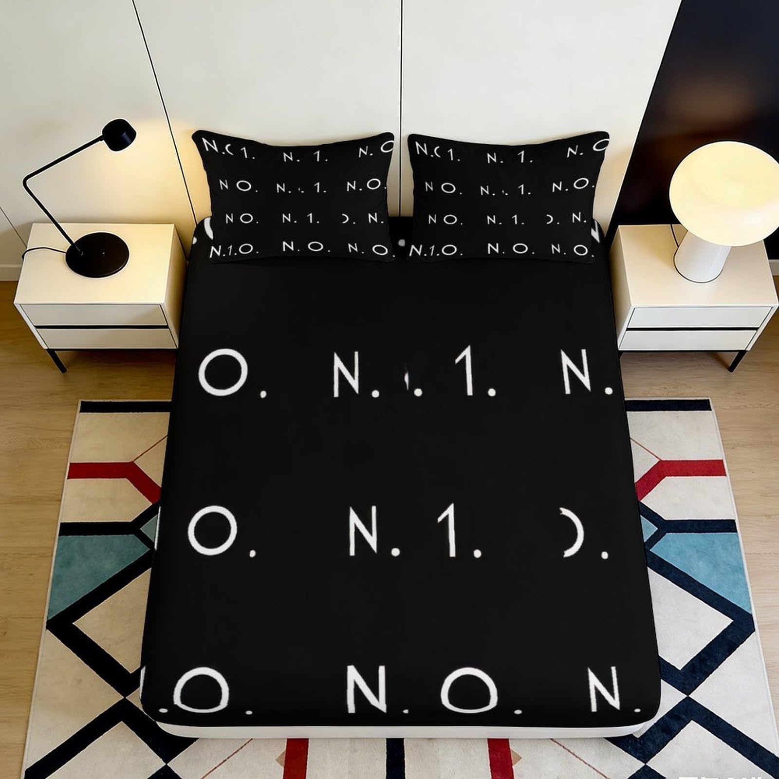 3D Printed Monochrome Typography Fitted Sheet Microfiber Soft Black White Pattern Mattress Cover Bedroom Decor 90x200x25cm
