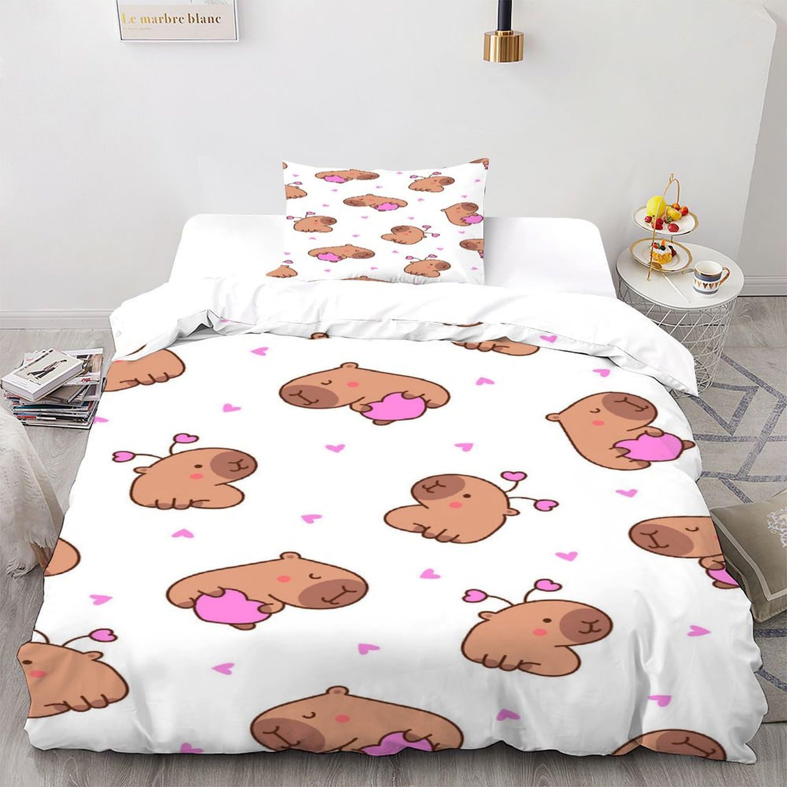 Capybara housse de couette animaux mignons microfibre 135x200 parure lit simple enfant