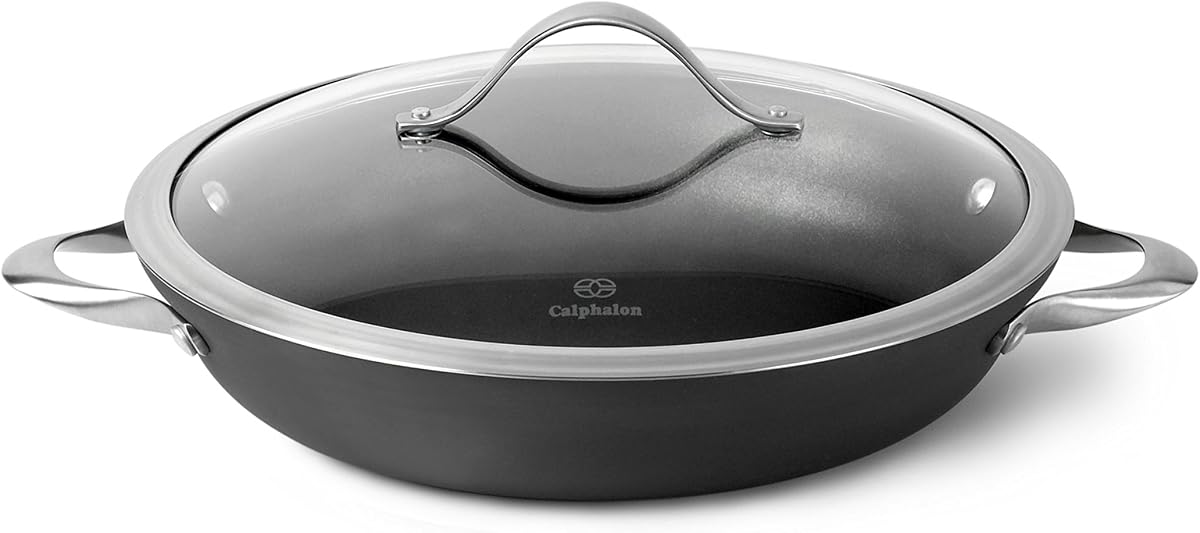 Utensilios de cocina antiadherentes contemporáneos de aluminio anodizado duro, sartén para uso diario, 12 pulgadas, negro