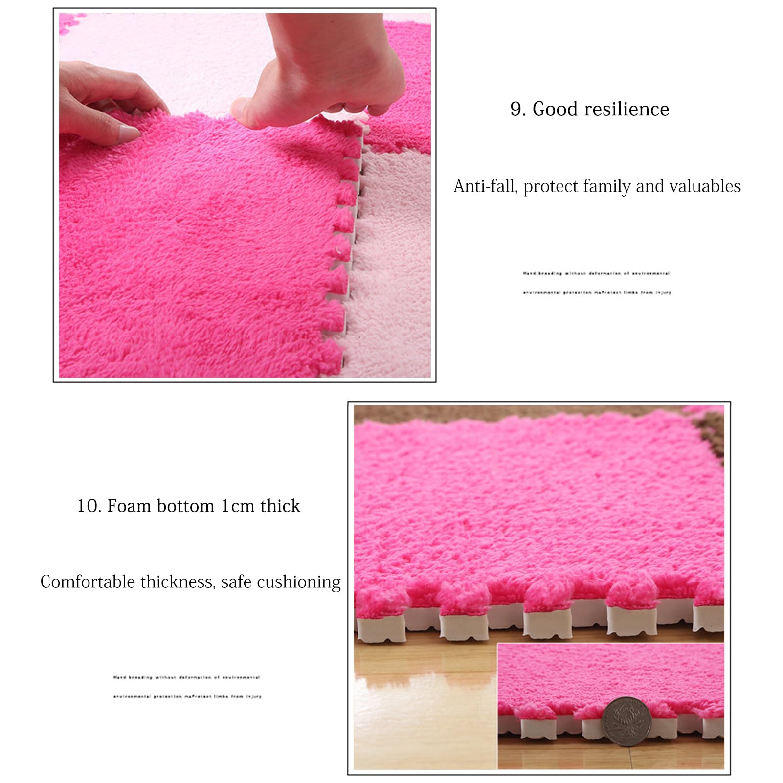 Splice Interlocking Carpet 32 Piastrelle per tappeti ad Incastro, Piastrelle per tappetini in Schiuma di Peluche, Tappetino Puzzle in Schiuma per Soggiorno/Camera da Lett,Gray+Apricot