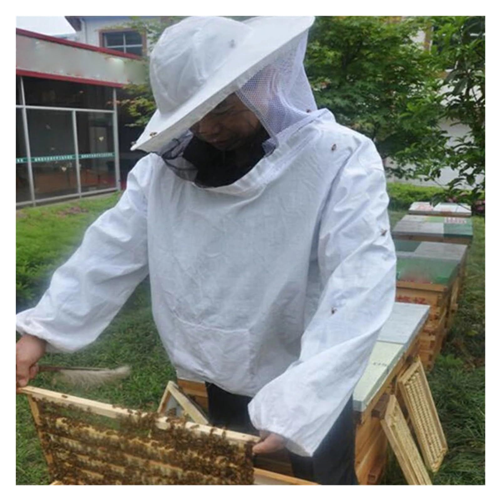 Beekeeping Suit Bee Clothes of Anti-Bee Suit Anti-Bee Bite Equipment Farming Clothing Coverall(Bianco)