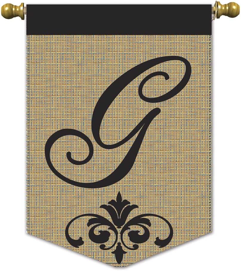 Monogram G Black Fleur de Lis 18 x 13 Pendant Shape Burlap Double Applique Small Garden Flag