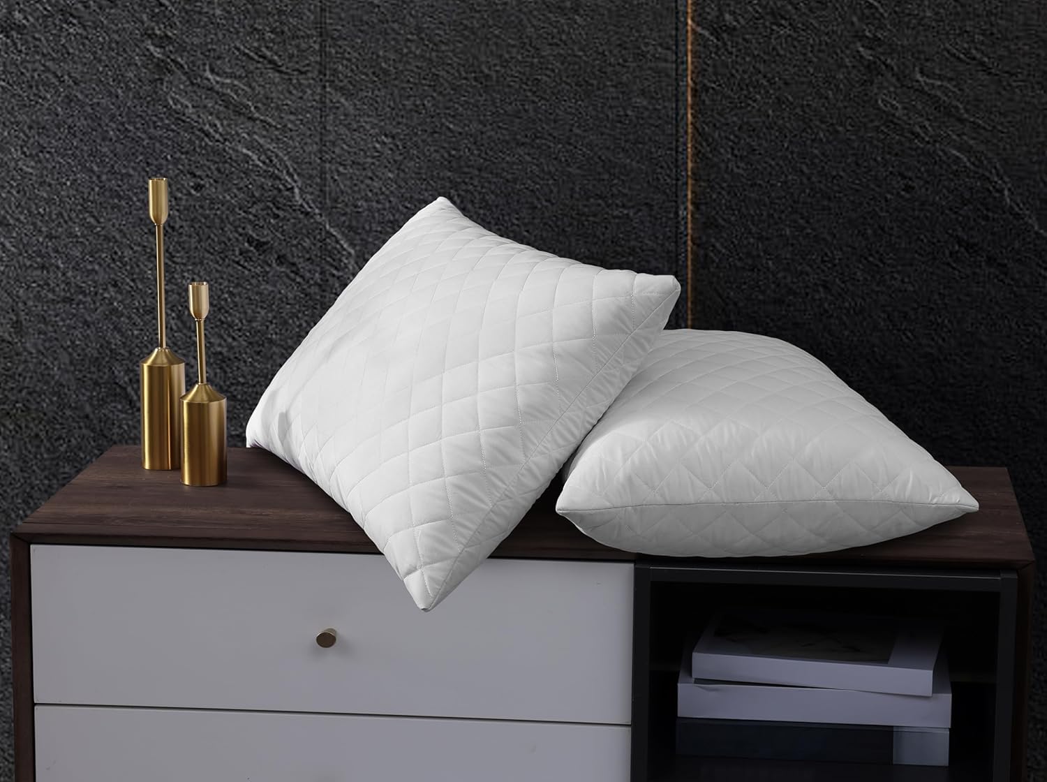 BQC Quilted Pillow Protectors Soft & Breathable Microfiber Pillow Cover Protector Noiseless & Hypoallergenic Pillow Case White (Pack of 2)