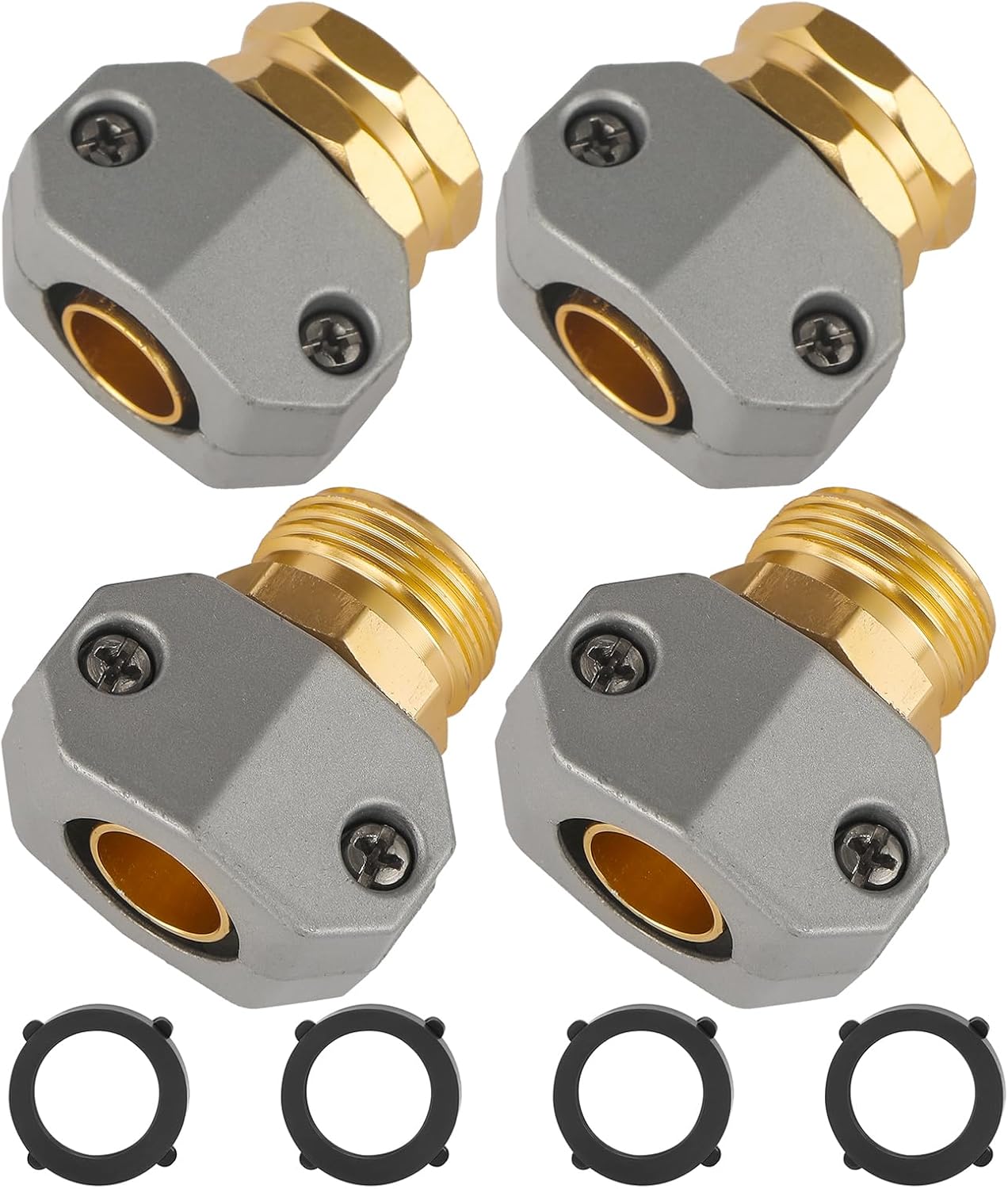 Garden Hose Repair Kits, 3 Sets Aluminum Alloy Water Hose Connector, Fit 3/4" and 5/8" Garden Hose, Male and Female Hose End Repair Fittings Replacement, Hose Mender Kit