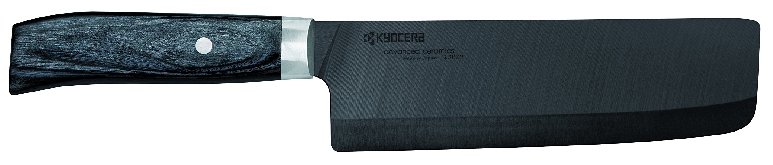 Kyocera Coltello Ceramica, Coltello Nakiri, Lama 16 cm, Lama Nera in Ceramica Zirconia, molato a Mano, Estremamente affilato, Manico in Legno, JPN-161NBK
