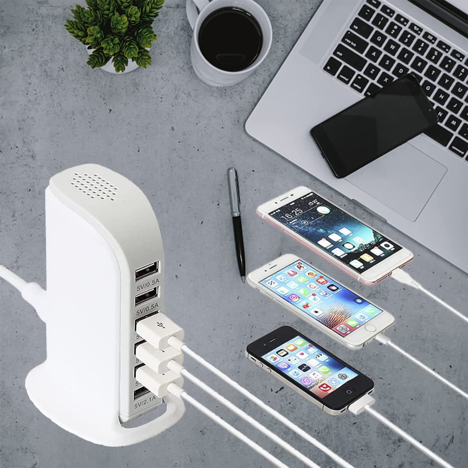 Chargeur USB 10 Ports 50W - Hub De Charge Intelligent Avec Détection - Compatible IPhone, Samsung, Tablette - Pour Maison, Bureau, Voyage - 9