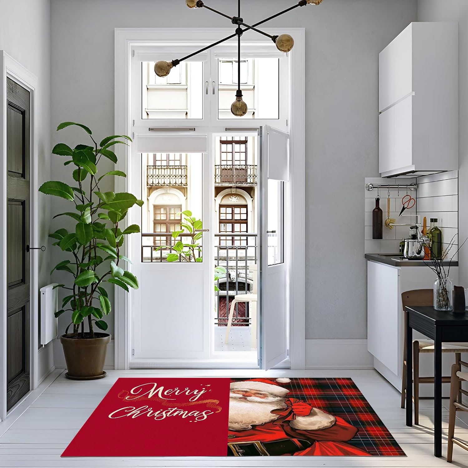 Christmas Area Rug for Living Room Bedroom, Machine Washable Rug Door Mat, Indoor Christmas Home Decor, Holiday Santa Claus Plaid Print Carpet, Low Pile Non Slip Rug8ftx10ft
