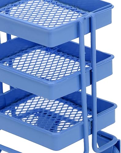 Miniatura 6 de Carrito de casa de muñecas en miniatura 1:12, carrito de compras de 3 capas, estante de exhibición con ruedas, decoración de muebles de cocina (azul)