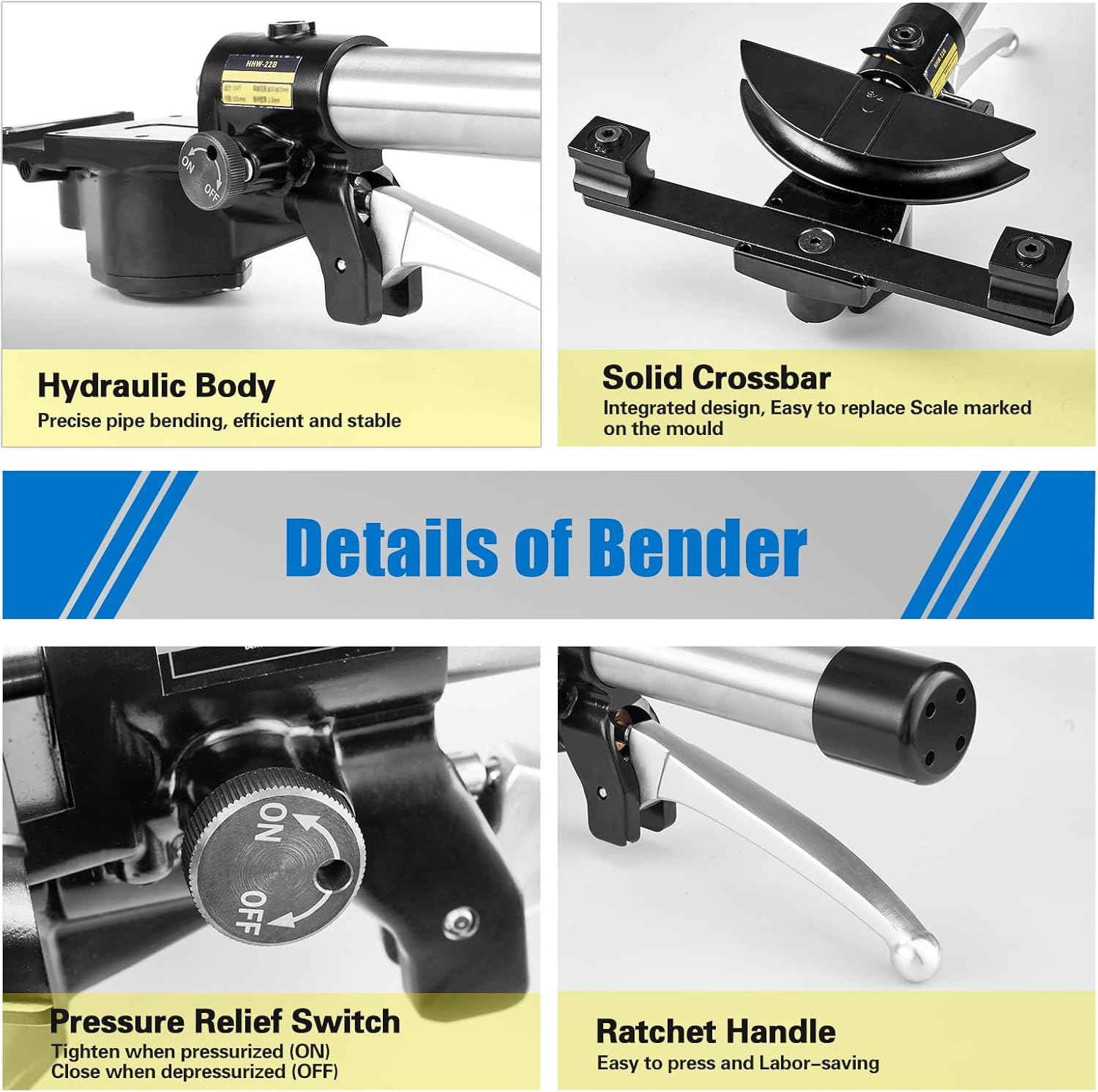 WISSCOOL Hydraulic Pipe Tube Bender Kit 1/4"-7/8" Copper Tubing Bender, Pipes Bending Tools with 7 Dies for HVAC Air Conditioning Refrigerator Repair