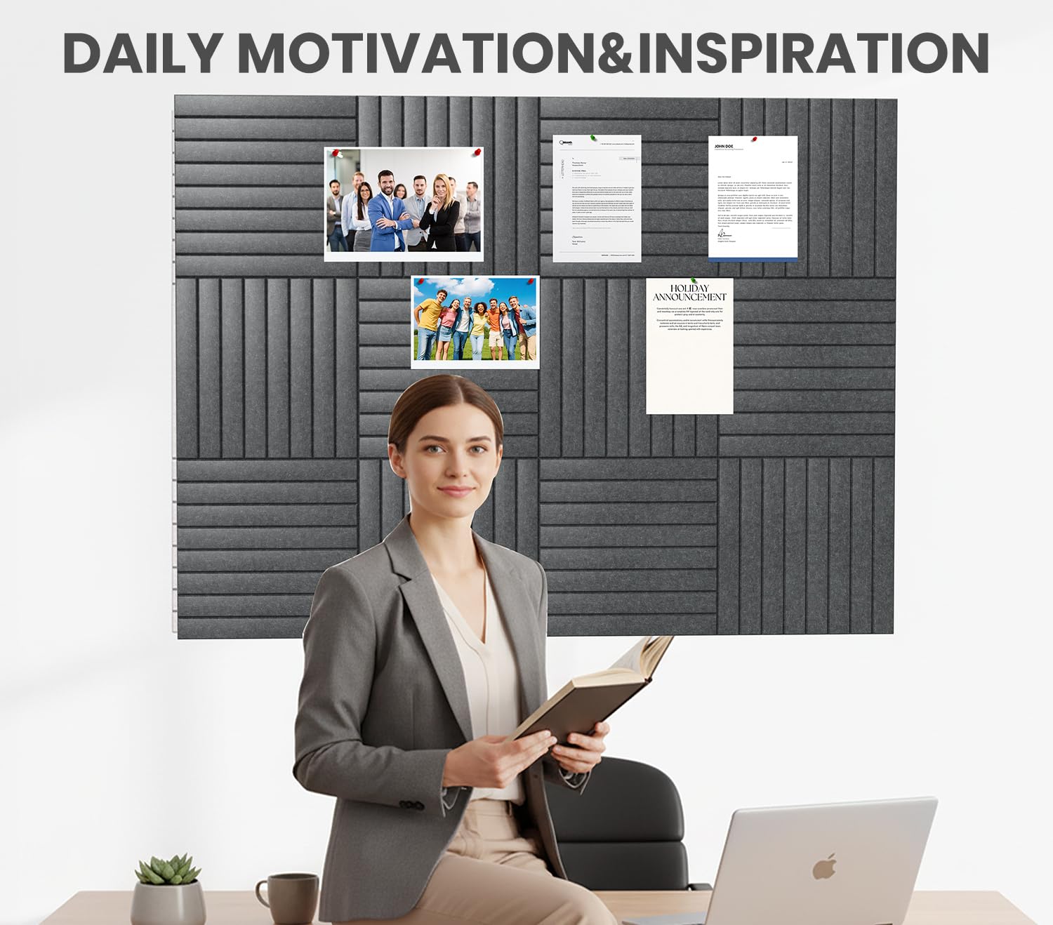 Große Filz-Korkplatte Alternative 90 x 60 cm Pinnwand Bulletin Board für Zuhause, Büro, Küche, Fotos, Memos – 6er-Pack Abnehmbare Filz-Wandfliesen mit 20 Pinnnadeln – Dunkelgrau