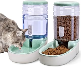 Kacoomi Automatic Gravity Dog Cat Feeder & Water Dispenser Set - 1 Gallon Large Capacity for Small Medium Pets