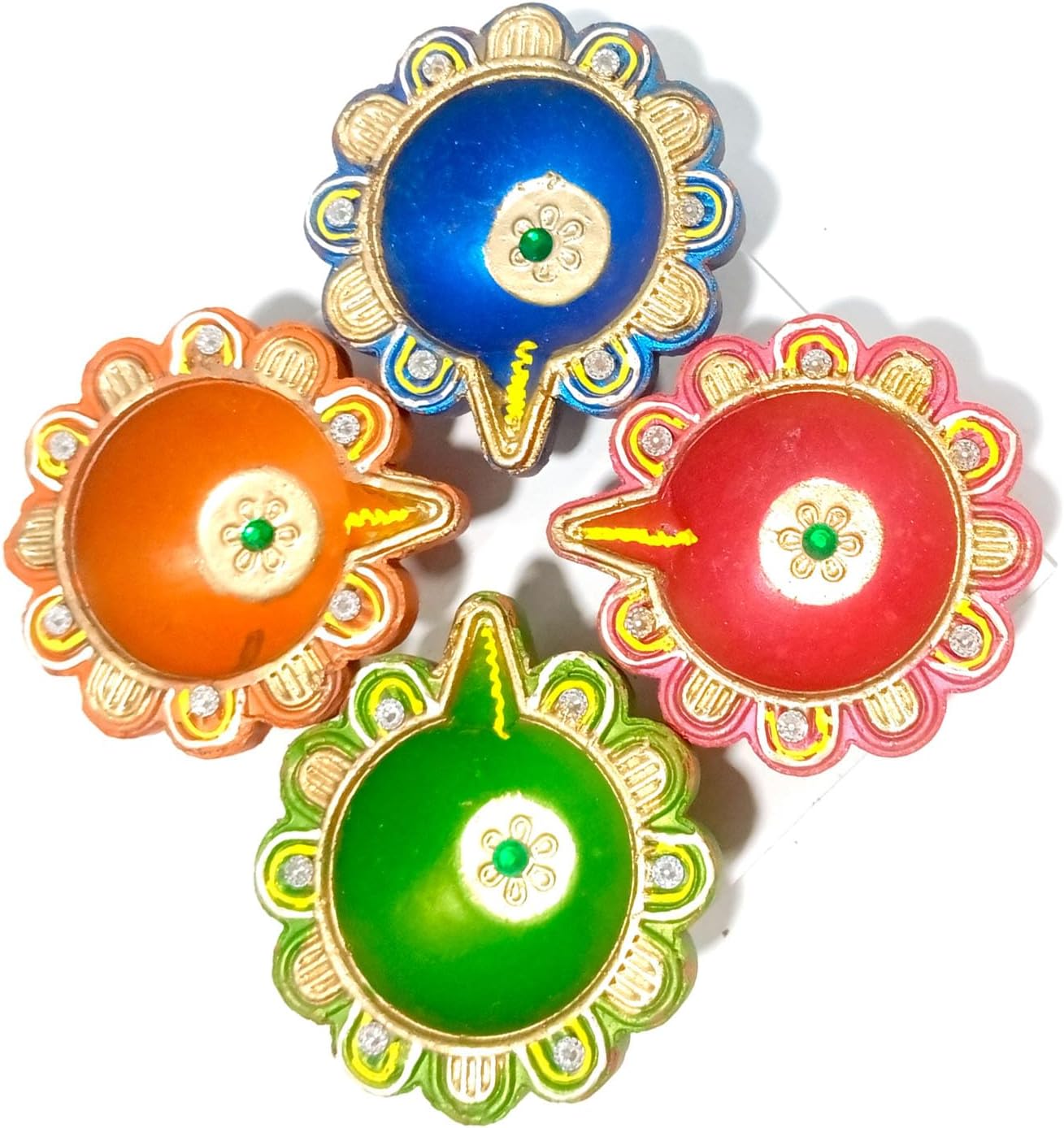 Diya Diwali Set Of 4 Deepawali Special Clay Diya home decor and festivities Carved beautifully out of clay for this festival Diyas are an essential part of Diwali decorative Earthen Diya (MultiColor )