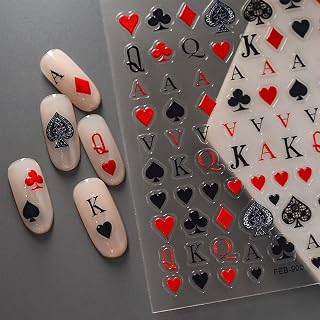 Poker Nail Art Stickers Red Heart Nail Stickers for Nail Art 3D Self Adhesive Poker Nail Decals Hearts Spades Nail Design for Women Girl DIY Nail Art Supplies